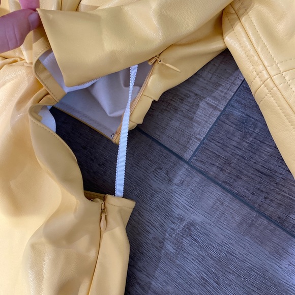 NWT A.L.C. yellow Alex cut out faux leather mini dress - Picture 4 of 5